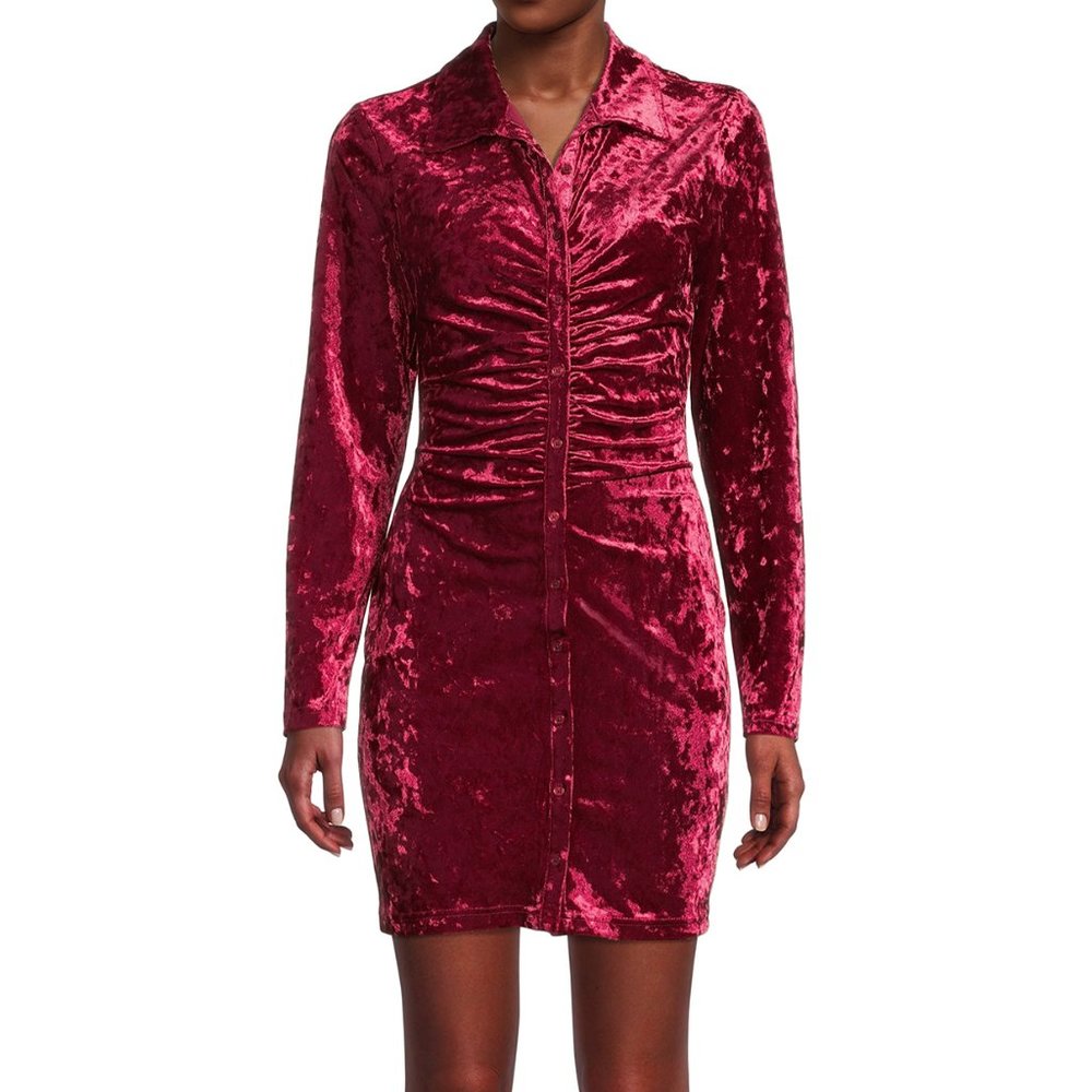 Kendall + Kylie Junior's Crushed Velvet Ruched Shirt-dress Size Medium NWT
